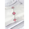 Erb 316L Çelik Gümüş Zincir Pembe Renk Yonca Bileklik