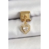 Erb 316L Çelik Sallantılı Zirkon Taşlı Kalp Model Gold Renk Nomination Charm