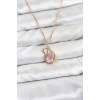 Erb 316L Çelik Zincir Gold Renk Pembe Kuğu Model Zirkon Taşlı Kadın Kolye