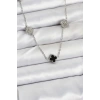 Erb 316L Çelik Zincir Gümüş Renk Siyah Ve Zirkon Taşlı Baby Boy Yonca Kadın Kolye
