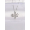 Erb 316L Çelik Zincir Gümüş Renk Zirkon Taşlı Kalp Detay Fiyonk Kolye