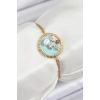 Erb 316L Çelik Zincir Turkuaz Mineli Sanatsal Portre İnci Detaylı Çiçek Model Gold Renk Kadın Bileklik