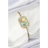 Erb 316L Çelik Zincir Turkuaz Mineli Sanatsal Portre İnci Detaylı Papatya Model Gold Renk Kadın Bileklik