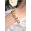 Erb 316L Çelik Zirkon Taşlı Gold Renk Kadın Kelepçe Bilezik