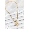 Erb 316L Çelik Zirkon Taşlı Kalp Model Gold Renk Kadın Kolye