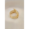 Erb Ayarlamalı Altın Renk Metal Zirkon Taşlı Yüzük