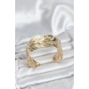 Erb Gold Renk Pirinç Levha Yaprak Model Kadın Bileklik