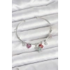 Erb Gül Charmlı Gümüş Renk Pirinç Kadın Bileklik