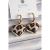 Erb Pirinç Gold Renk 3D Kalp Leopar Model Kadın Küpe