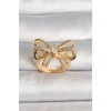 Erb Pirinç Gold Renk Ayarlanabilir Zirkon Taşlı Kurdele Model Kadın Yüzük