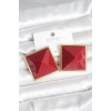 Erb Pirinç Gold Renk Bordo Piramit Model Kadın Küpe