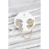 Erb Pirinç Gold Renk Kalp Model Zincir Bağlantılı Ear Cuff Küpe Seti