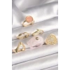 Erb Pirinç Gold Renk Pembe Plastik Yüzük Model Daire Pembe Mine Yılan Detay 6'Lı Kadın Yüzük Seti