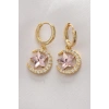 Erb Pirinç Gold Renk Pembe Zirkon Taşlı Yıldız Detay Ay Küpe