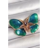 Erb Pirinç Gold Renk Turquaz Model Zirkon Taş Detaylı Kelebek Model Kadın Broş