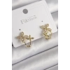 Erb Pirinç Gold Renk Zirkon Taşlı 2'Li Çiçek Model Kadın Küpe