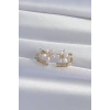 Erb Pirinç Gold Renk Zirkon Taşlı Kıvrımlı İnci Çiçek Küpe