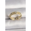 Erb Pirinç Gold Renk Zirkon Taşlı Yonca İşlemeli Ayarlanabilir Yüzük