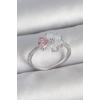 Erb Pirinç Gümüş Renk Beyaz Mineli Pembe Zirkon Taşlı Çiçek Model Kadın Yüzük
