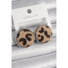 Erb Pirinç Gümüş Renk Daire Plaka Model Leopar Desenli Kadın Küpe