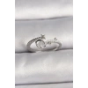 Erb Pirinç Gümüş Renk Zirkon Taşlı Beyaz Mineli Yıldız Detay Ayarlanabilir Kadın Yüzük