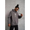 Erkek Baskılı Kapüşonlu Sweat - Gri