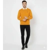 Erkek Bisiklet Yaka Nakış Işlemeli Triko Kazak Yumuşak Dokulu Pamuklu Ince Dokuma, Uzun Kollu Rahat Regular Kalıp - Turuncu