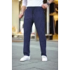 Erkek Cizgili Dokuma Krep Jogger Buggy Pantalon Rahat Kalıp - Lacivert