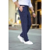 Erkek Cizgili Dokuma Krep Jogger Buggy Pantalon Rahat Kalıp - Lacivert