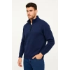 Erkek Dik Yaka Sweatshirt Dik Yaka Yarım Fermuarlı 3 İplik Şardonlu Pamuk Kumaş - Lacivert