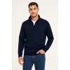Erkek Dik Yaka Sweatshirt Dik Yaka Yarım Fermuarlı 3 İplik Şardonlu Pamuk Kumaş - Lacivert