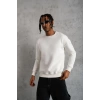Erkek Düz Bisiklet Yaka Sweat - Beyaz