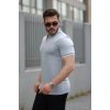 Erkek Fermuar Yakalı çizgi Detaylı Kısa Kollu Tişört