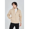 Erkek Kapüşonlu Düz Fermuarlı Hırka - Bej