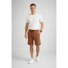 Erkek Otoban Dokuma Şort Beli Lastikli Bağcıklı, Cepli, Rahat Kesim Günlük Yazlık Şort - Kahverengi