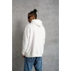 Erkek Oversize Kapüşonlu Sweatshirt – Beyaz Renk Üç İplik İçi Pamuklu Kanguru Cepli Baskılı Hoodie Rahat Kalıp Kışlık Günlük Kombinlere Uygun - Beyaz