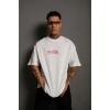 Erkek Oversize Tişört – Beyaz 24/1 Penye Kumaş, Bisiklet Yaka, Ön - Arka Baskılı, Streetwear Tarzı Rahat Büyük Kalıp T-Shirt- Beyaz