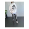 Erkek Oversize Üç İplik Kapüşonlu Sweatshirt – Beyaz Ön Baskılı, Kanguru Cepli, Rahat Kalıp, İçi Pamuklu Model