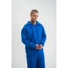 Erkek Patlı Yaka Üç İplik Pamuklu Sweatshirt Double Oversize Rahat Kalıp Günlük Kullanım - Mavi