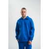 Erkek Patlı Yaka Üç İplik Pamuklu Sweatshirt Double Oversize Rahat Kalıp Günlük Kullanım - Mavi