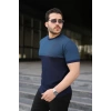Erkek Renk Bloklu Bisiklet Yaka Kısa Kollu Triko Tişört