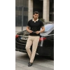 Erkek Renkli Yakalı File Desenli Kısa Kollu Tişört