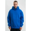 Erkek Saks Mavi Double Oversize 3 İplik Pamuklu Kapüşonlu Kanguru Cepli Sweatshirt Hoodie - Saks Mavi