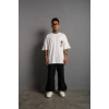 Erkek Sırt Baskılı A Kalite Oversize T-shirt - Beyaz
