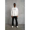 Erkek Sırt Baskılı Oversize Üç İplik Kapüşonlu Sweatshirt - Beyaz