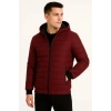 Erkek Şişme Kapüşonlu Fermuarlı Mont Su Itici Kapitone Astarlı Kumaş Cepli Kışlık Rahat Kalıp - Bordo