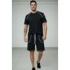 Erkek Spor Tişört Şort Takım Kontrast Dikiş Detaylı Ovarsize Rahat Kalıp - Siyah