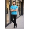 Erkek T-Shirt Bisiklet Yaka Slim Fit Dar Kesim Likralı Tişört Günlük Basic Body - Açık Mavi