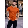 Erkek T-Shirt Bisiklet Yaka Slim Fit Dar Kesim Likralı Tişört Günlük Basic Body - Koyu Turuncu