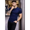 Erkek T-Shirt Bisiklet Yaka Slim Fit Dar Kesim Likralı Tişört Günlük Basic Body - Lacivert